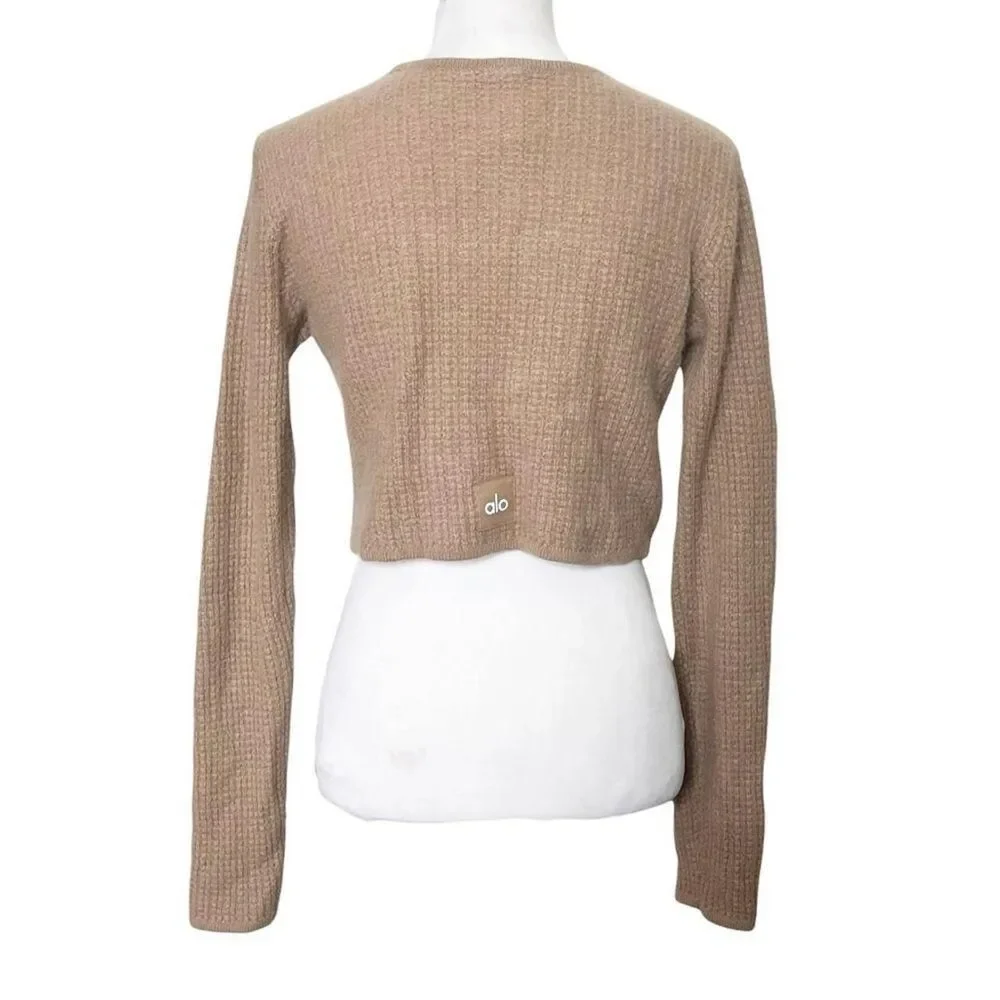 Alo‎ Yoga Cashmere Waffle Cropped Top Women's Small Beige Soft Luxe Cozy Minimal